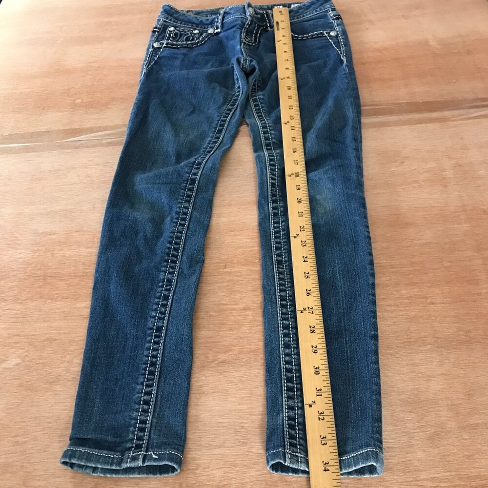 Miss Me Mid Rise Skinny Jeans Women 26 Blue Embellished Thick Stitch Studded - Picture 7 of 16